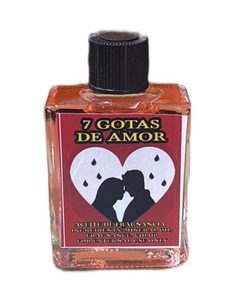 Aceite esotérico 7 Gotas de Amor utilizado para rituales de atracción, endulzamiento y unión de pareja.