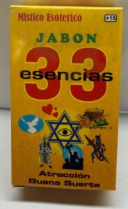 Jabón esotérico de 33 esencias utilizado para rituales de atracción, abundancia y buena suerte.