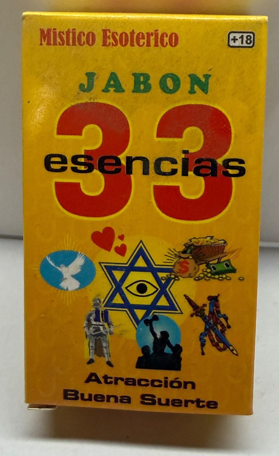 Jabón esotérico de 33 esencias utilizado para rituales de atracción, abundancia y buena suerte.