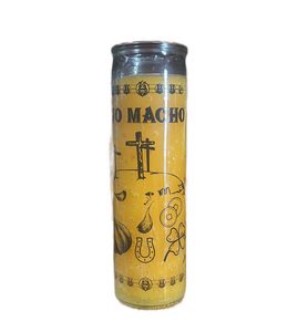 Vela de tubo amarilla con estampación de la Virgen de Guadalupe utilizada para rituales de fe, milagros y protección.